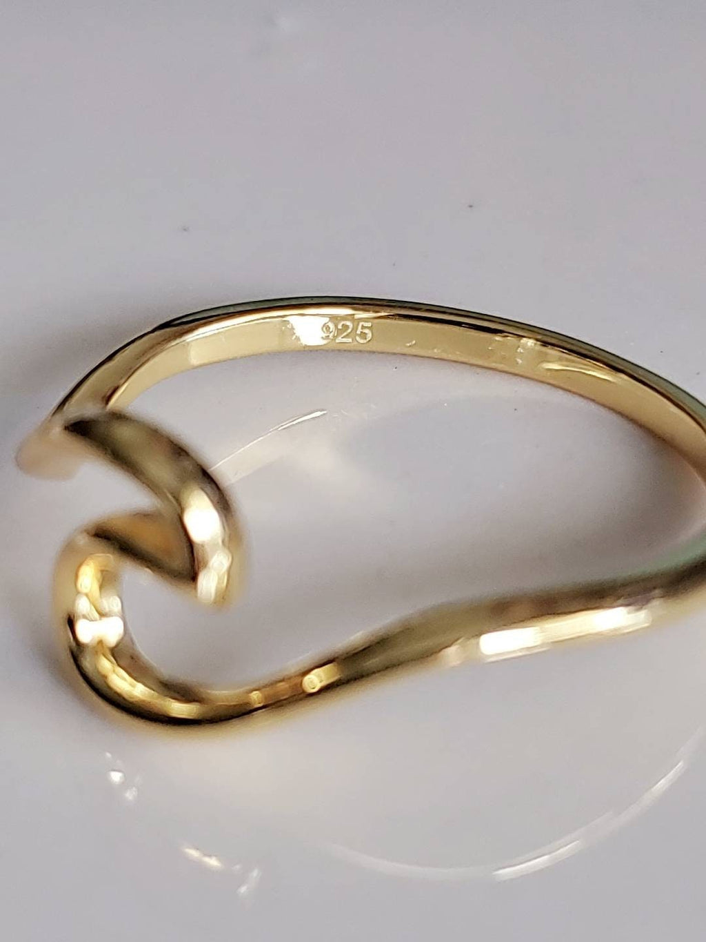 Gold Wave Over Ocean Ring – Sterling Silver