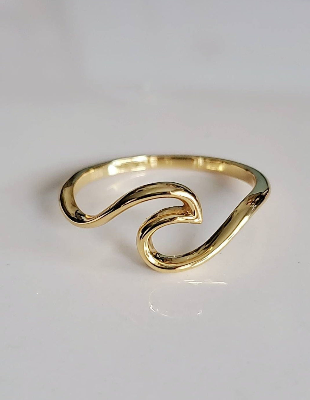 Gold Wave Over Ocean Ring – Sterling Silver