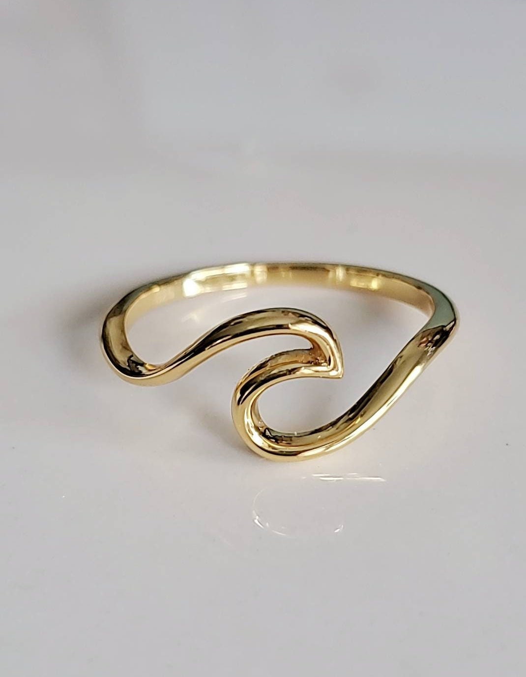 Gold Wave Over Ocean Ring – Sterling Silver