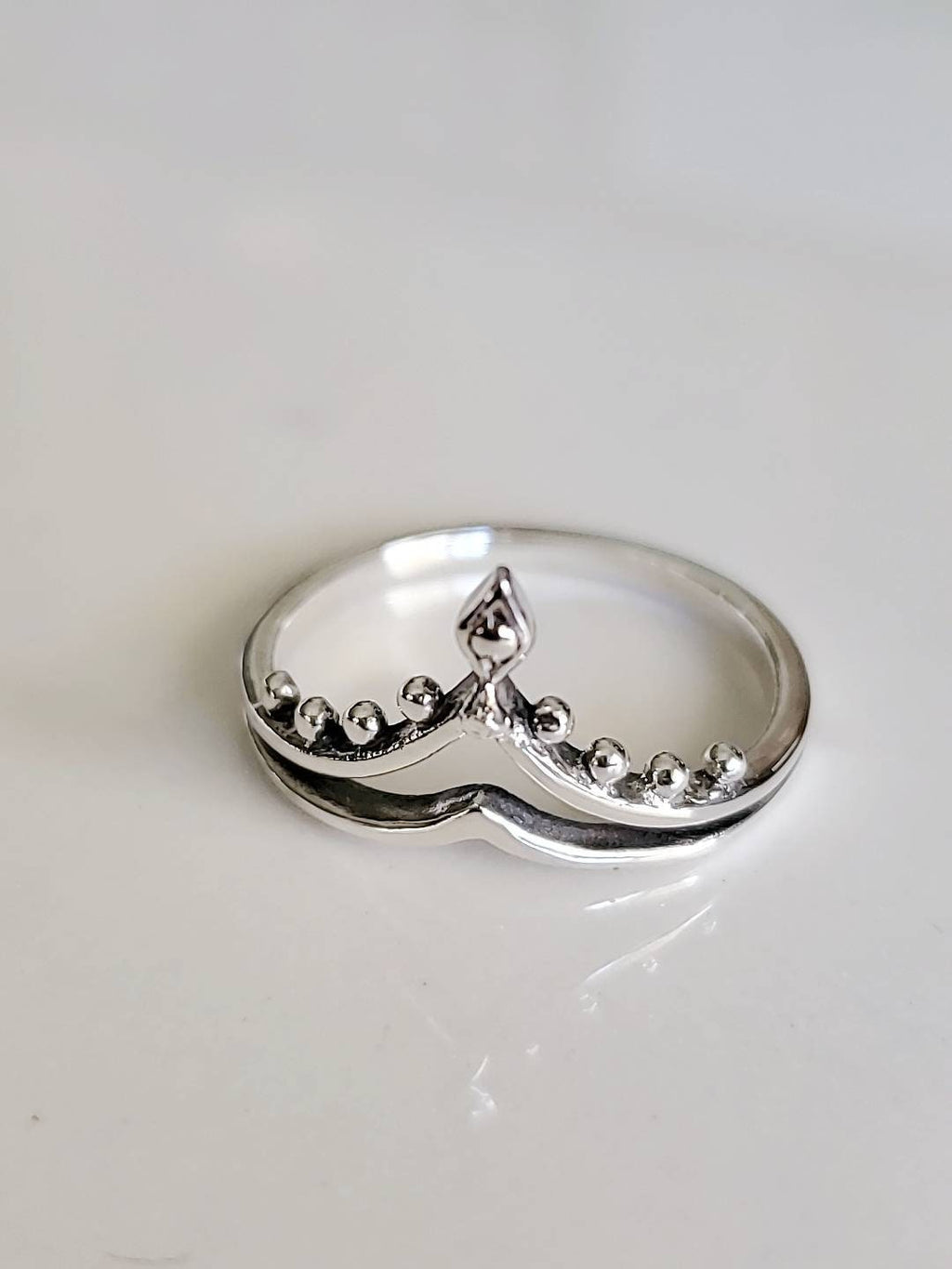 Beaded Crown Statement Ring – 925 Sterling Silver