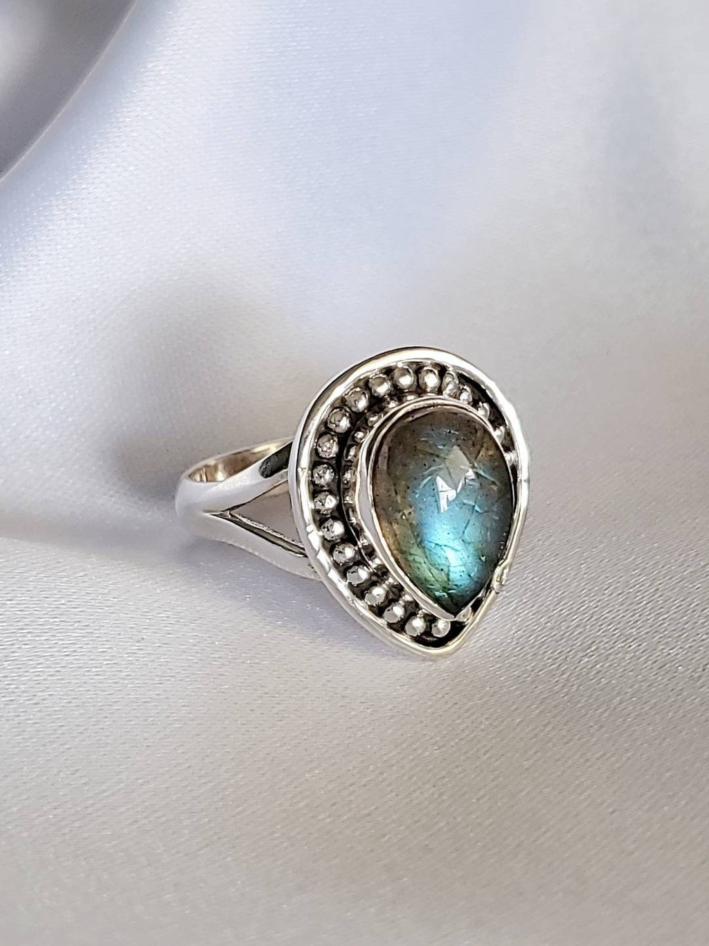 Labradorite Ring Teardrop Cab Labradorite Stone