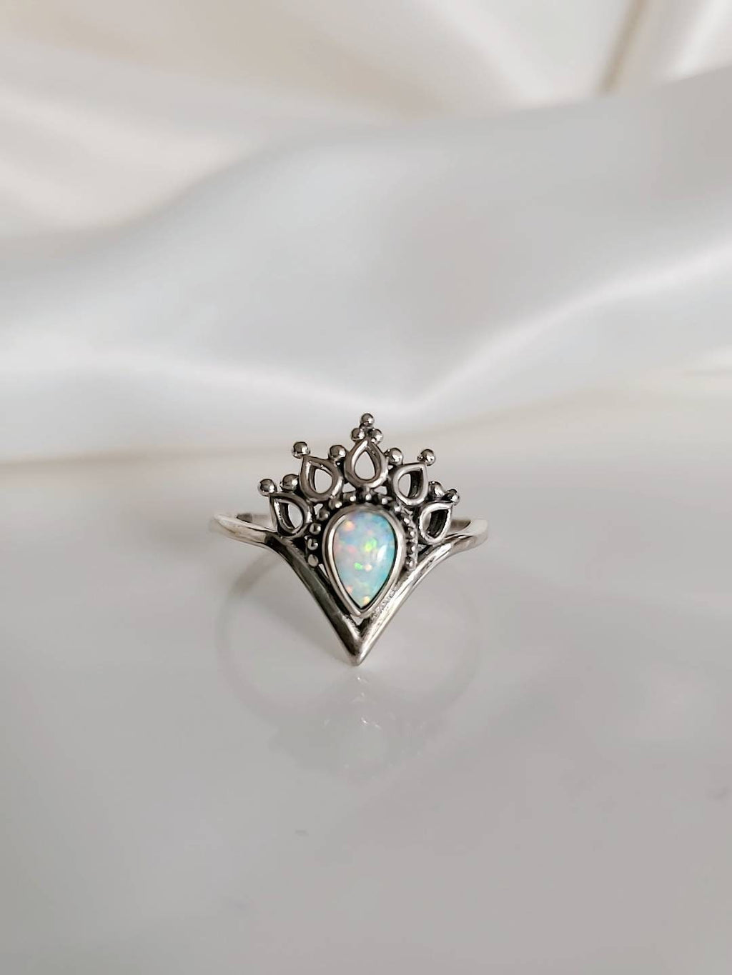 White Lab-created Opal Ring – 925 Sterling Silver