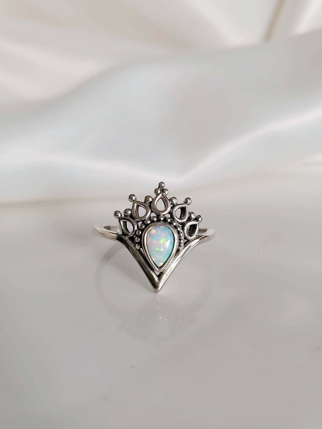 White Lab-created Opal Ring – 925 Sterling Silver