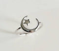 Thin Crescent Moon Star Women's Ring – 925 Sterling Silver