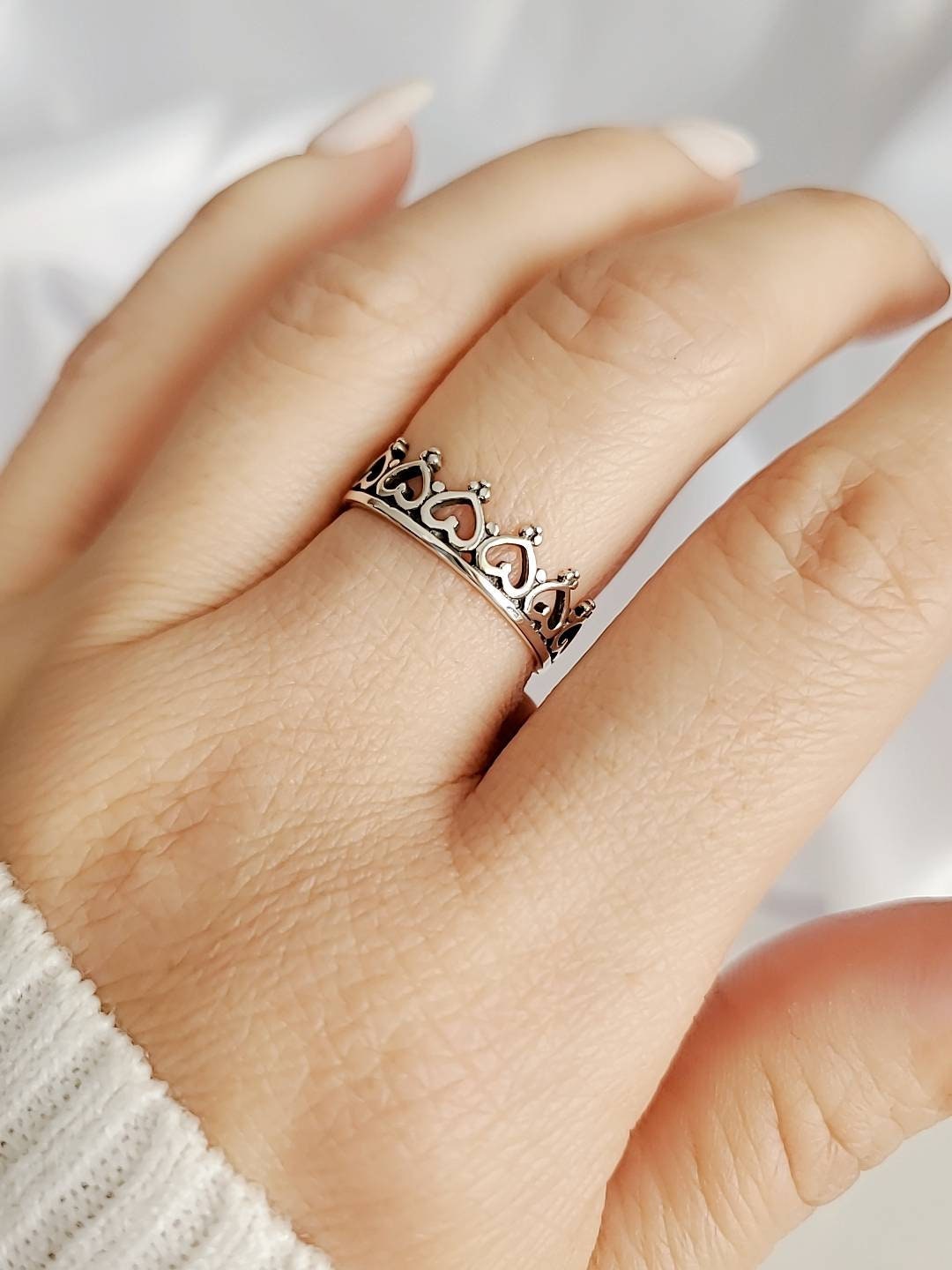 Crown Heart Sterling Silver Women Ring