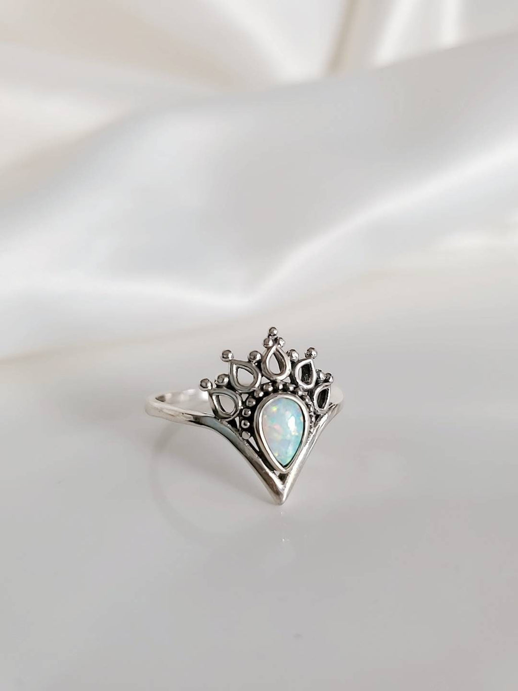 White Lab-created Opal Ring – 925 Sterling Silver
