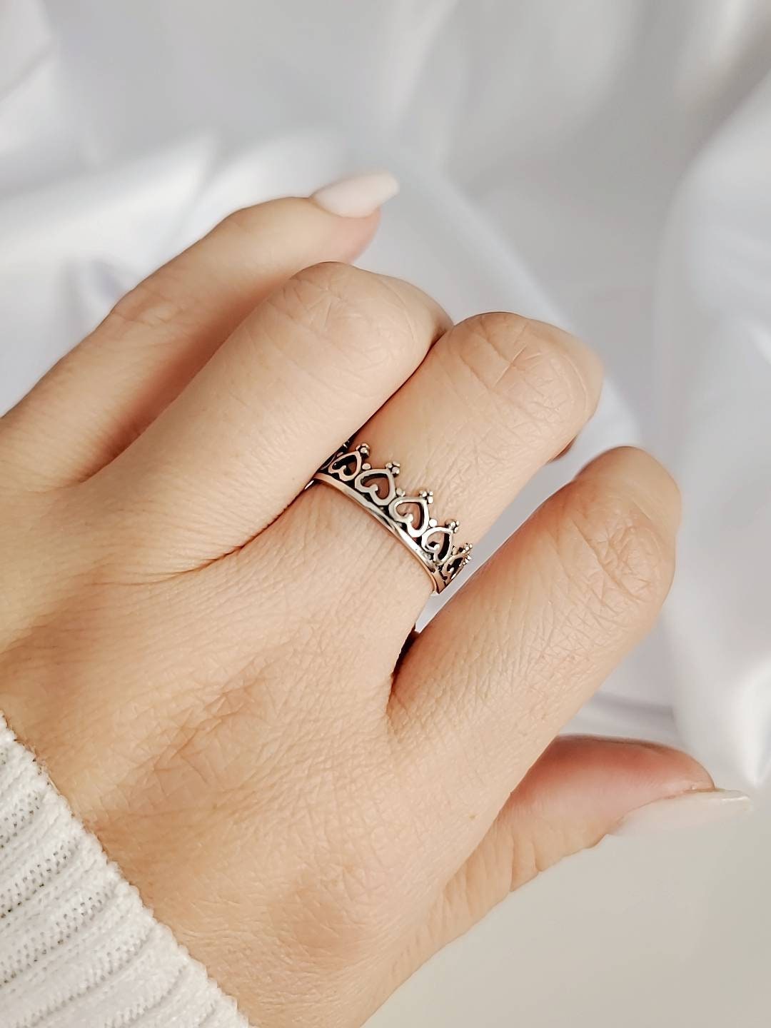 Crown Heart Sterling Silver Women Ring