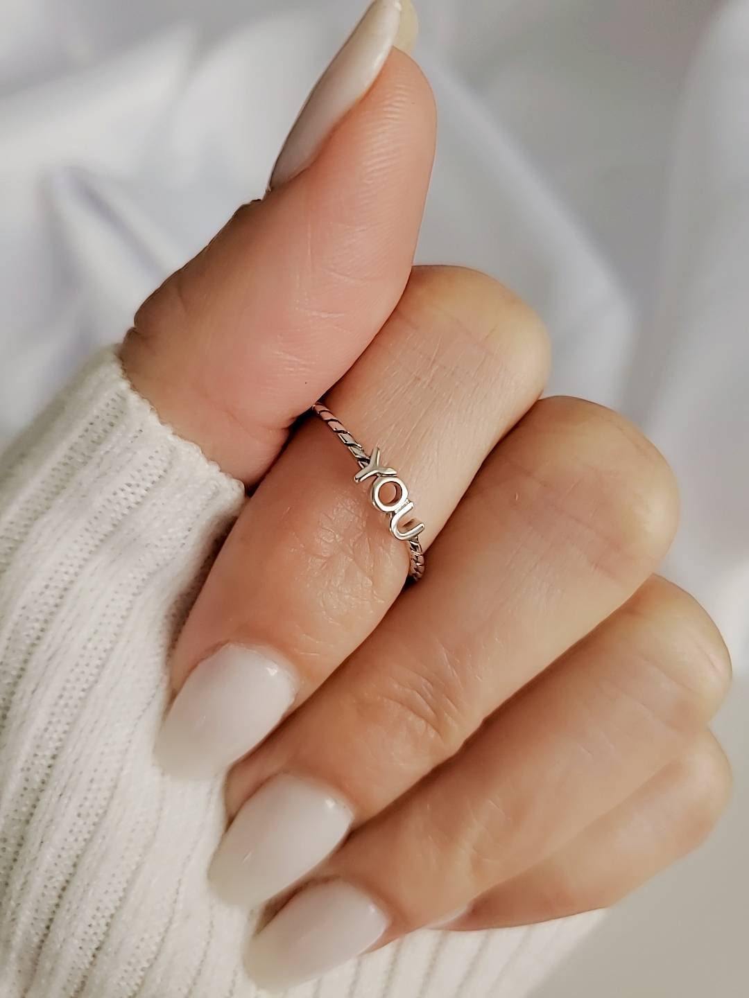 Sterling Silver You Ring, Thin Ring, Dainty Women's Ring, Promise Ring, Stack Ring, 925 Silver, Girl's Ring, YOU Lettering