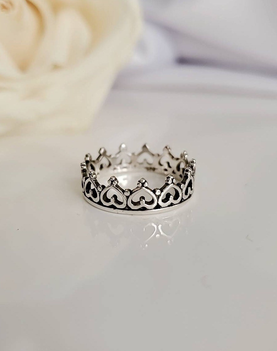 Crown Heart Sterling Silver Women Ring