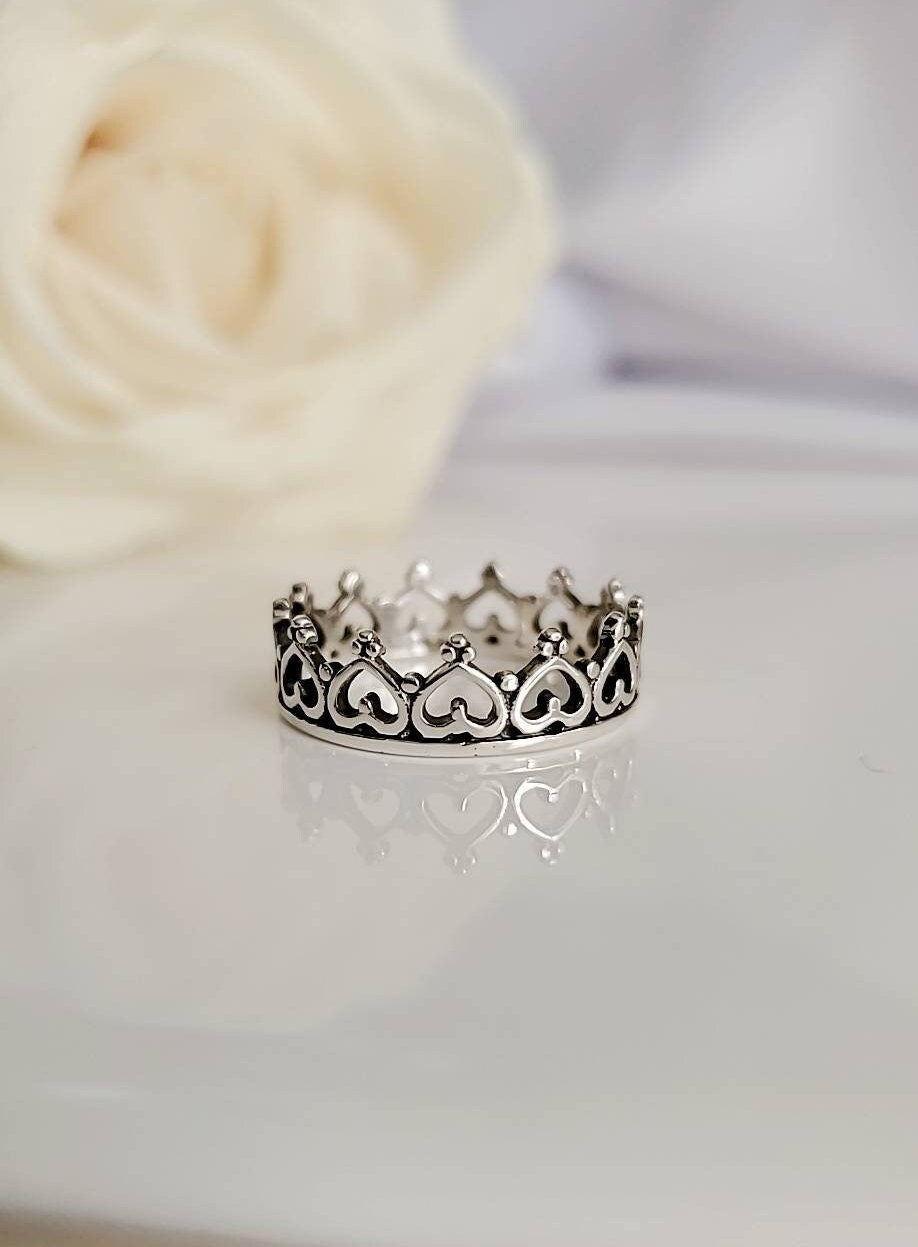 Crown Heart Sterling Silver Women Ring