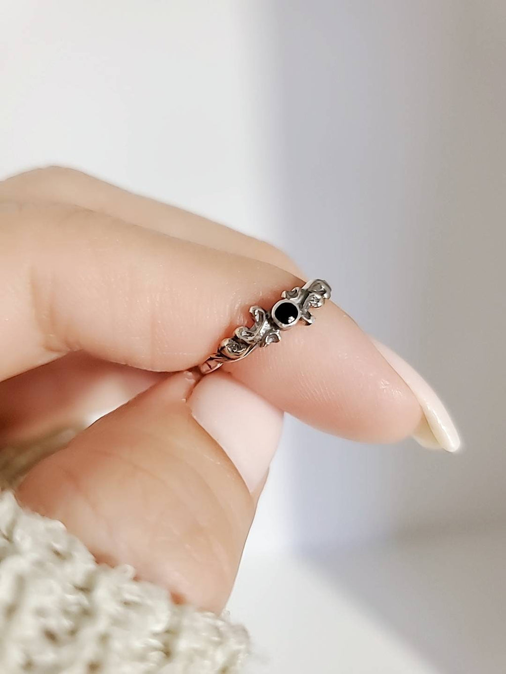 Thin Onyx Sterling Silver Ring