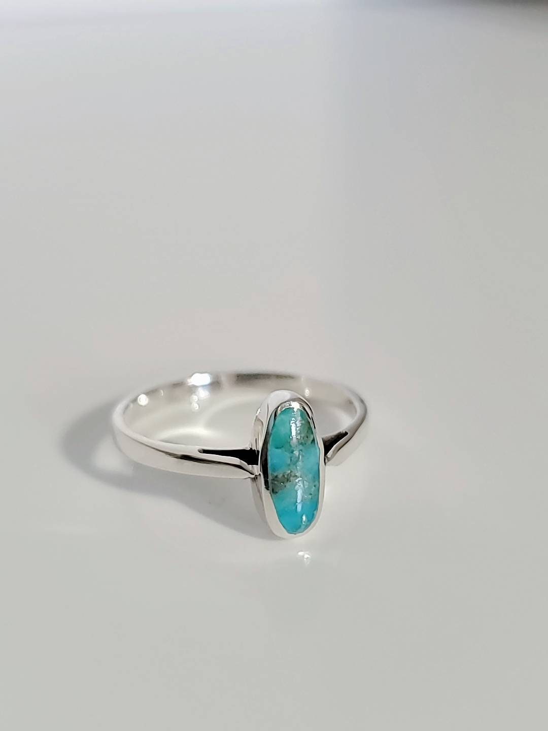 Genuine Stone Dainty Oval Turquoise Ring