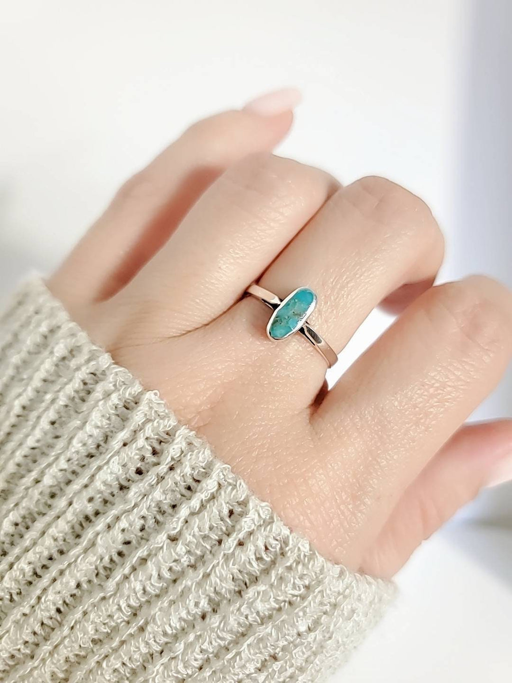 Genuine Stone Dainty Oval Turquoise Ring