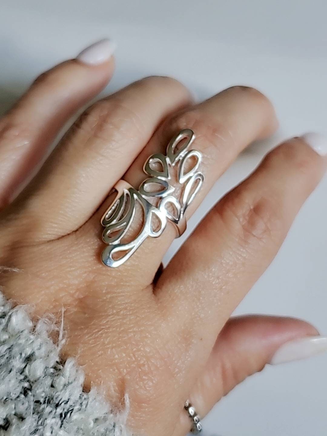 Sterling Silver Shield Ring, Leaf Ring, Women Statement Ring, Silver Ring, 925 Ring,  Boho Chic Jewelry, Size 4-11