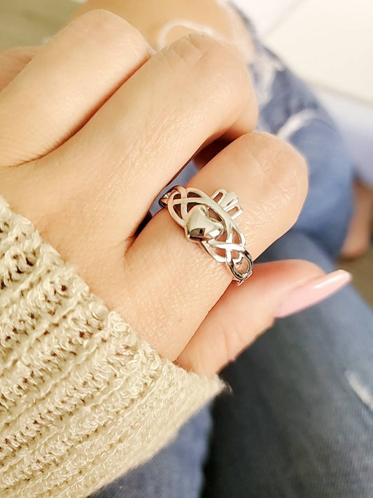 Sterling Silver Claddagh Ring, Celtic  Women Ring, 925 Stamped, Irish Love Friendship Ring, Sizes 4-12