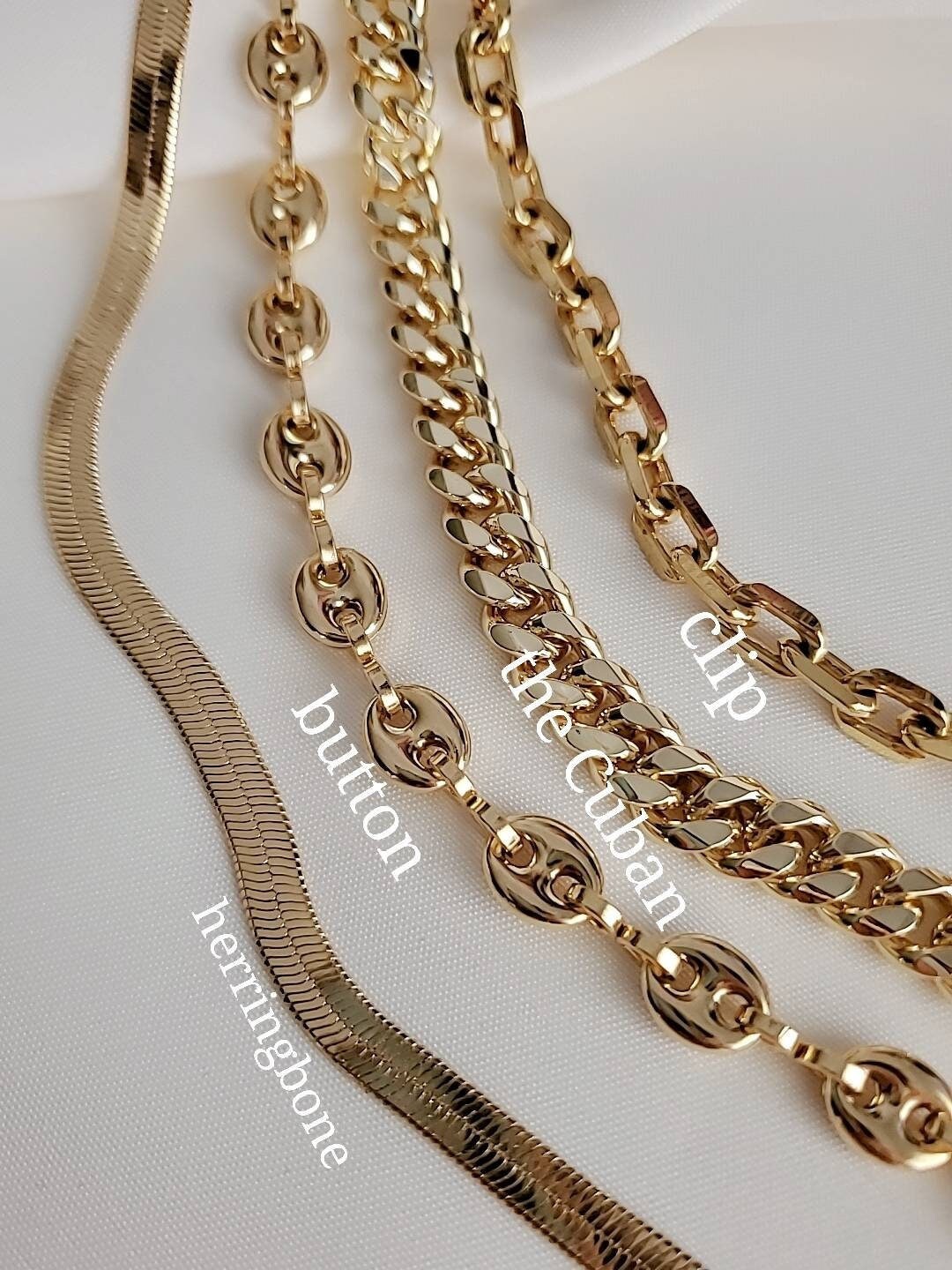 Gold Chain, Herringbone Necklace Chunky Gold Link Chain