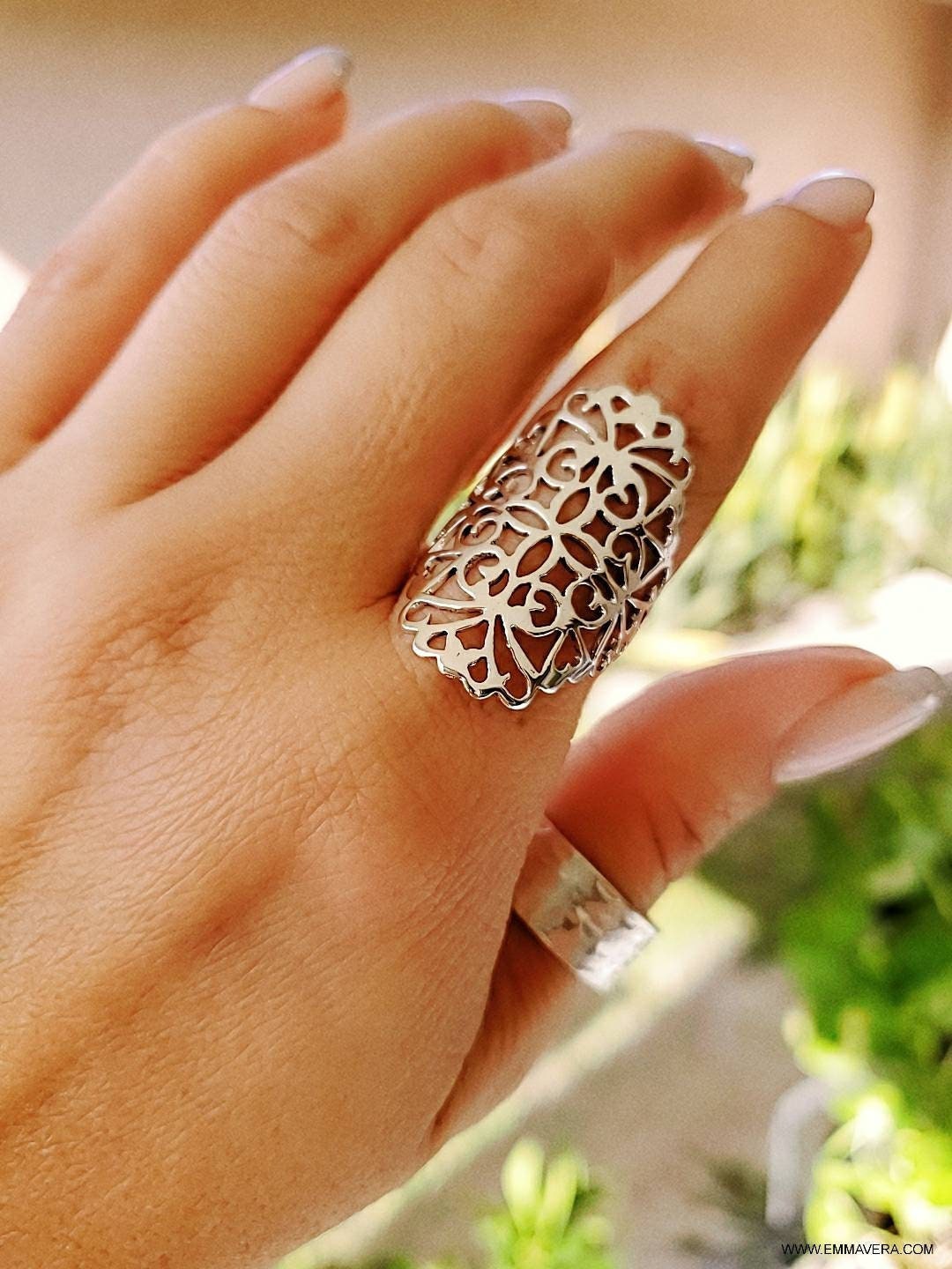 Sterling Silver Shield Ring, Silver Women Ring, Statement Ring, Bali Boho, Bohemian Ring, Silver Jewelry, 925 Ring