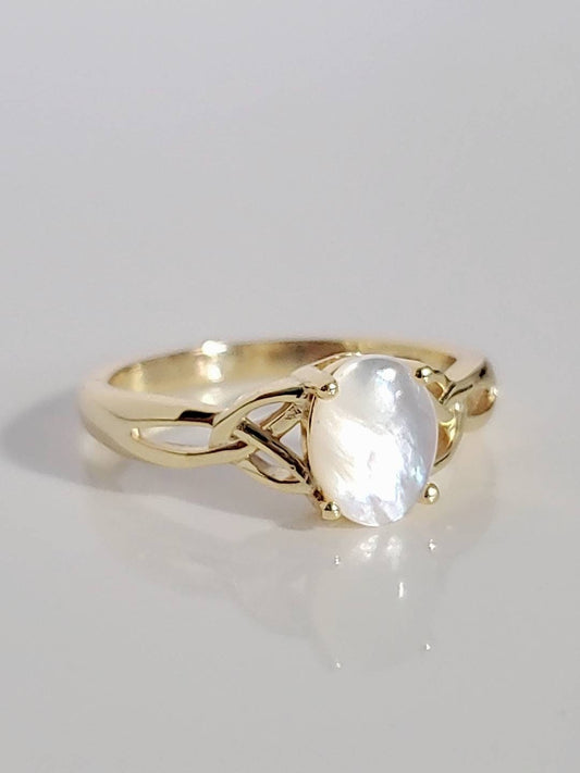 Mother of Pearl Gold Celtic Ring