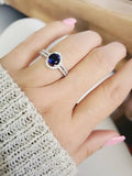 Halo Sapphire Ring – 925 Sterling Silver