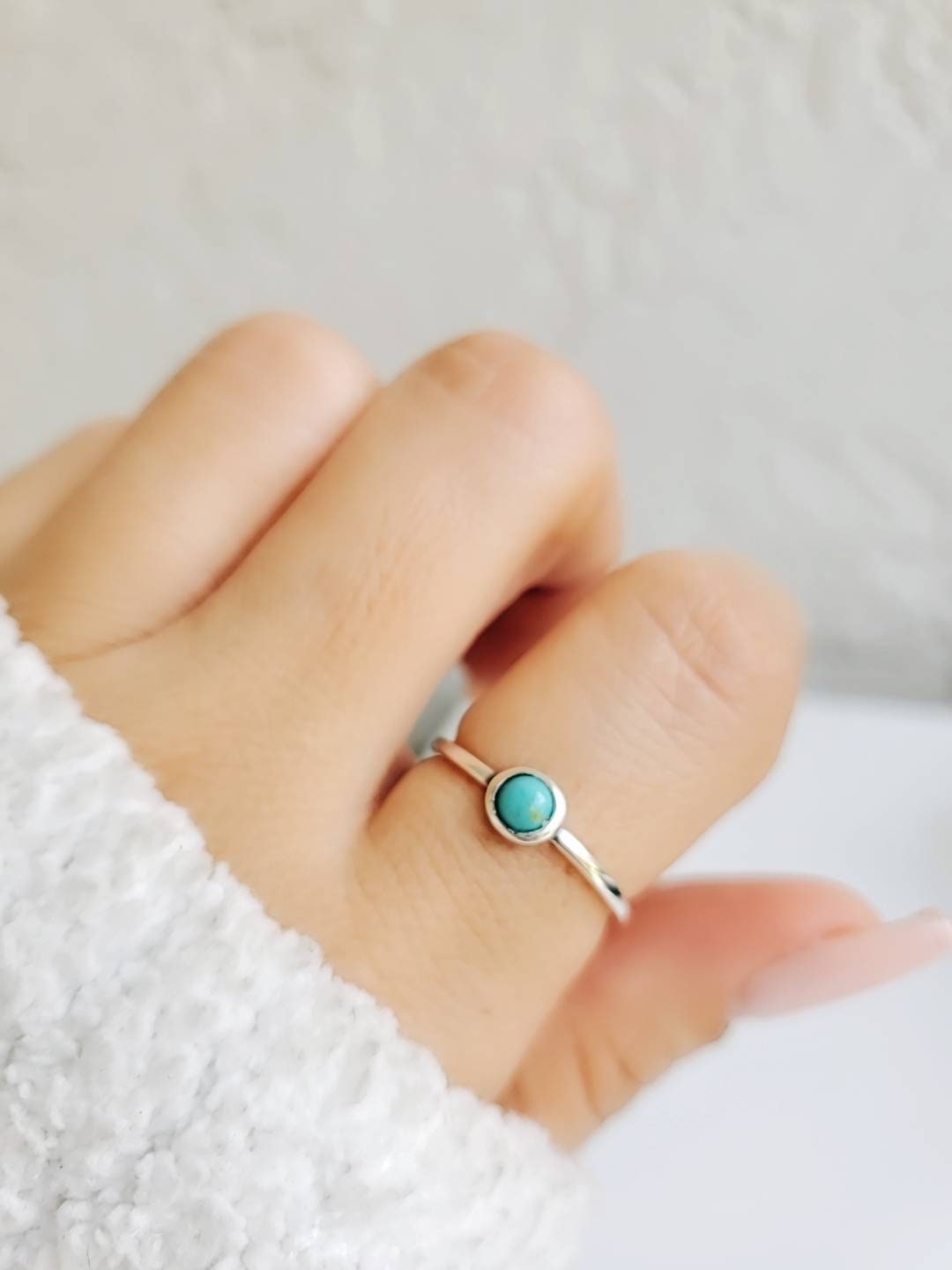 Dainty Turquoise Ring, Sterling Silver Ring