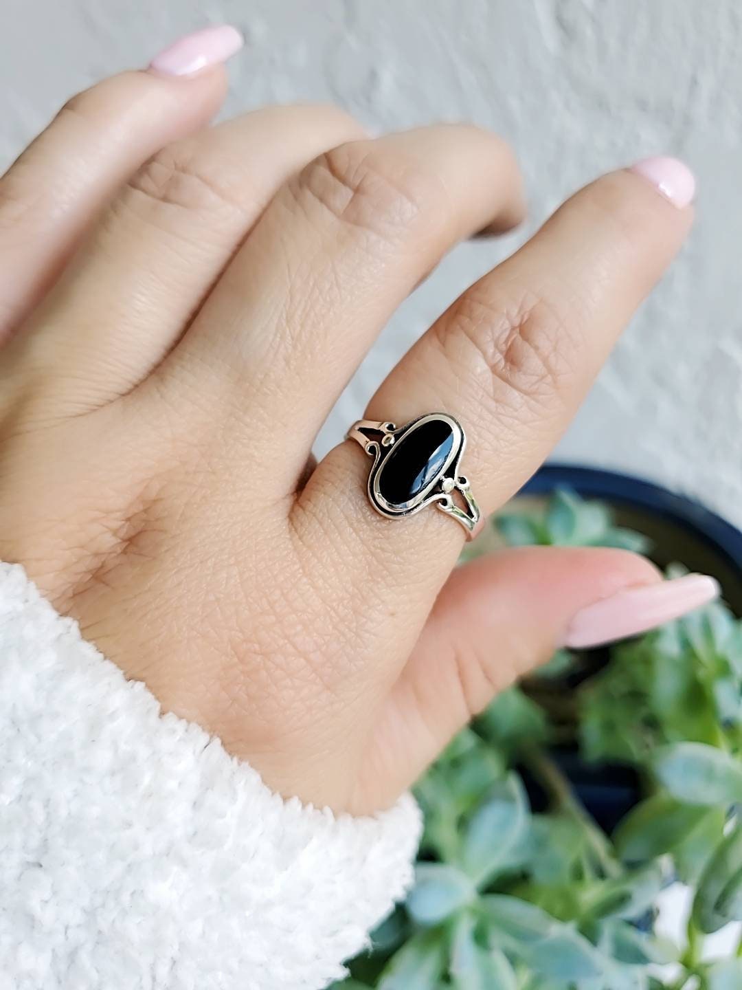 Sterling Silver Onyx Ring, Women's Ring,  Minimalist Ring, Genuine Onyx, Oval Stone, 925 Stamped, Black Stone Ring, Gift for Women