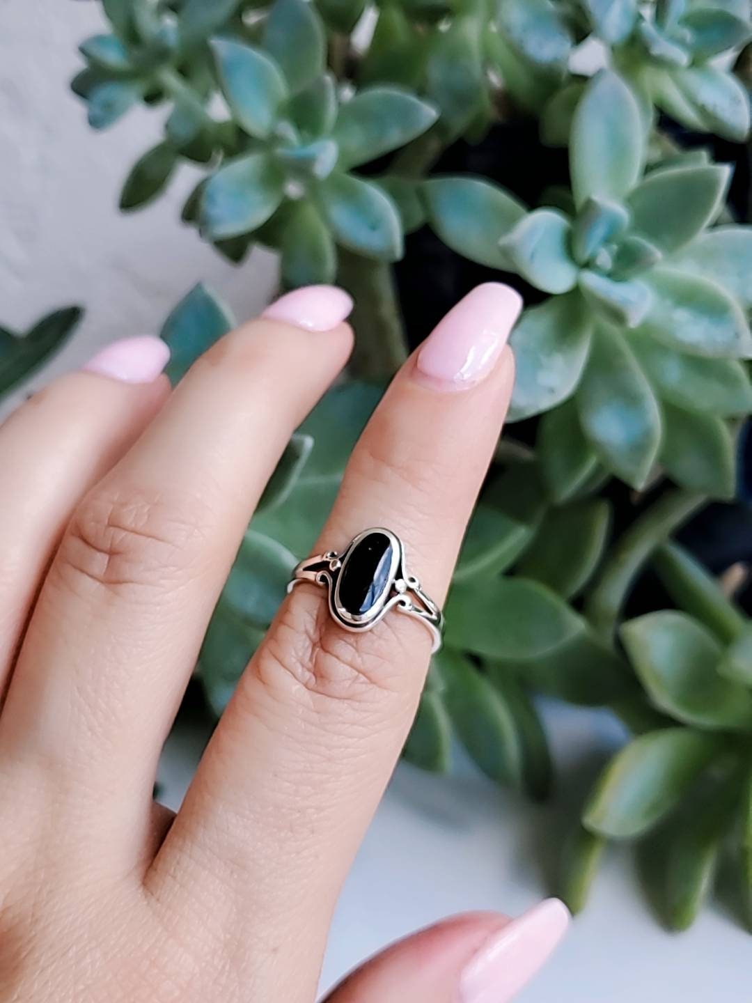 Sterling Silver Onyx Ring, Women's Ring,  Minimalist Ring, Genuine Onyx, Oval Stone, 925 Stamped, Black Stone Ring, Gift for Women