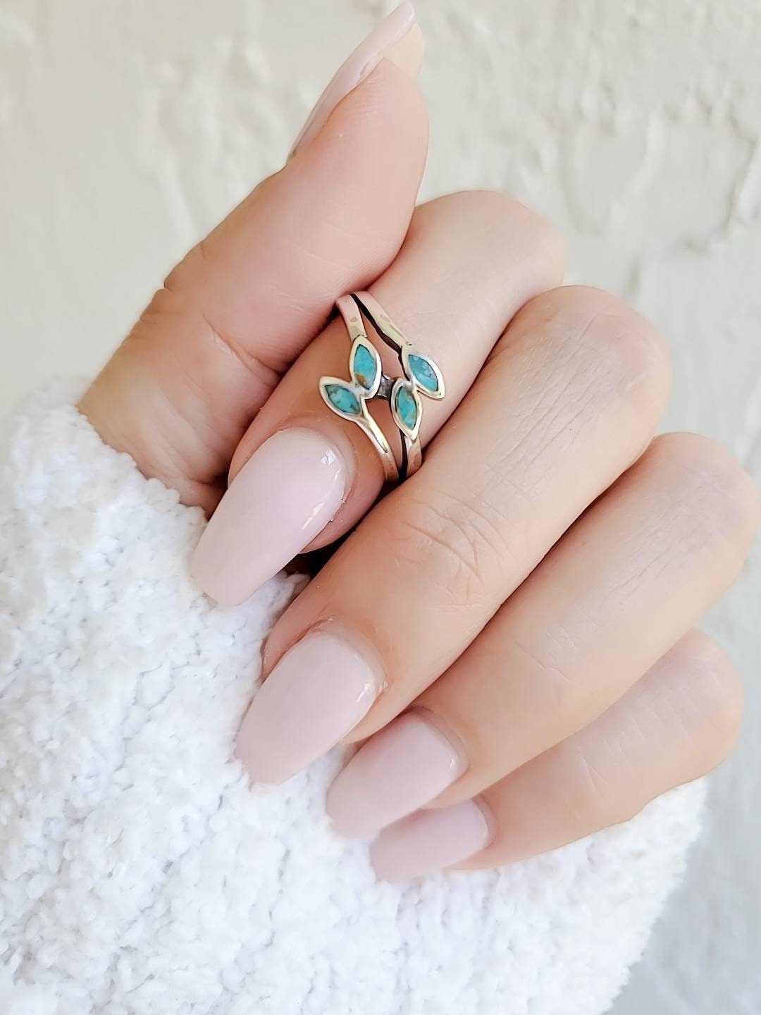 Turquoise Sterling Silver Women Leaves Ring