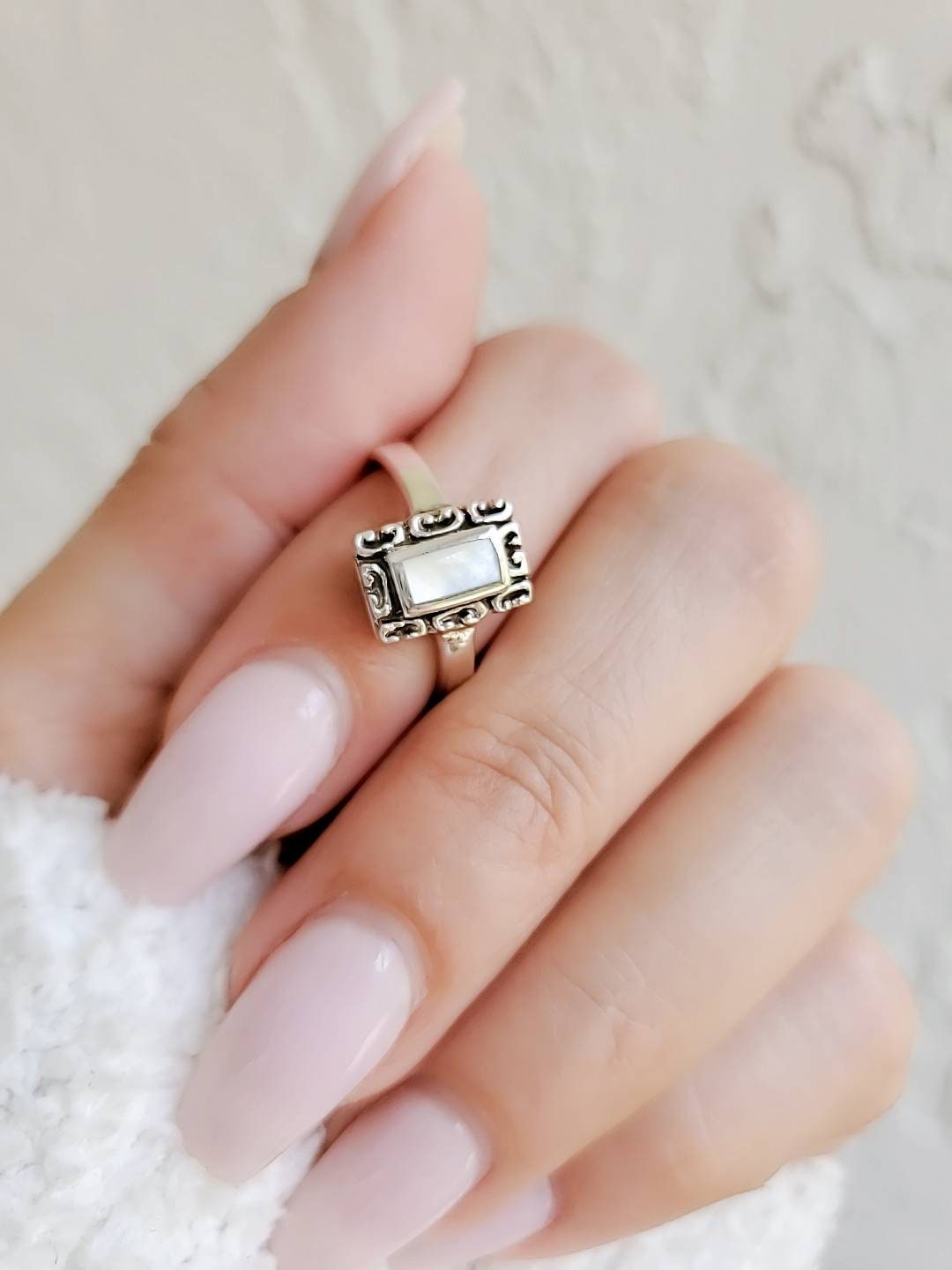 Sterling Silver Mother of Pearl Ring, Women's Ring, Statement Ring, Engagement Ring, Promise Ring, Wedding Ring, 925 Stamped