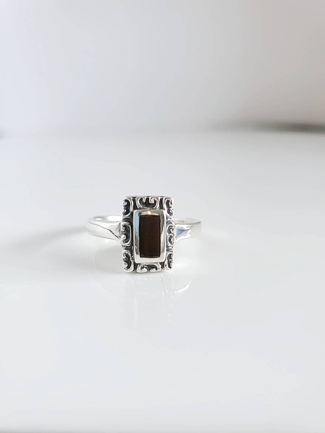 Sterling Silver Onyx Ring, Minimalist Ring, Dainty Ring, Stack Ring, Black Stone Ring, 925 Silver, Gift for her