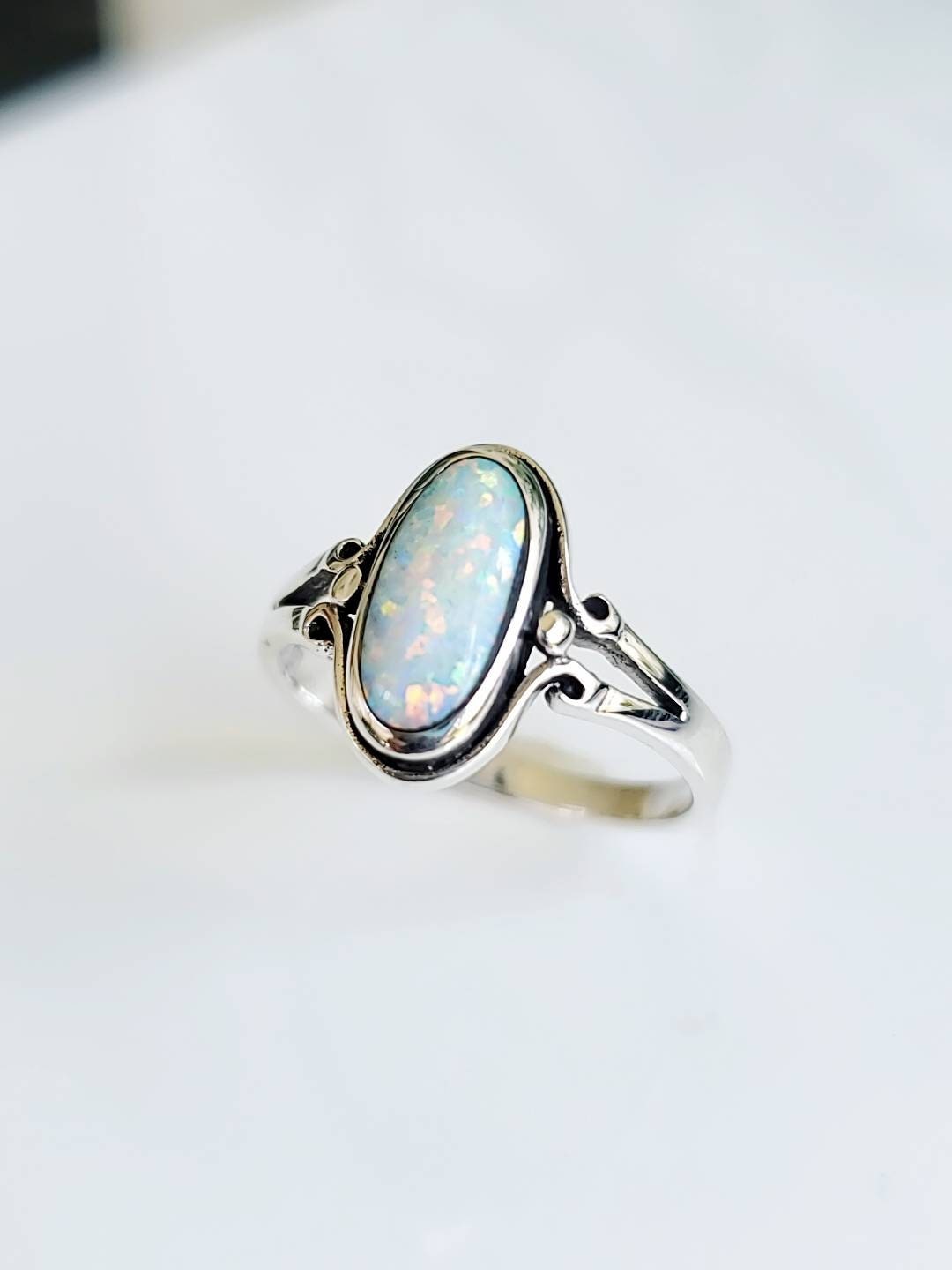 Sterling Silver Opal Ring, Women's Ring,  Minimalist Ring, Oval Stone, 925 Stamped, Anniversary Gift, Gift for Women