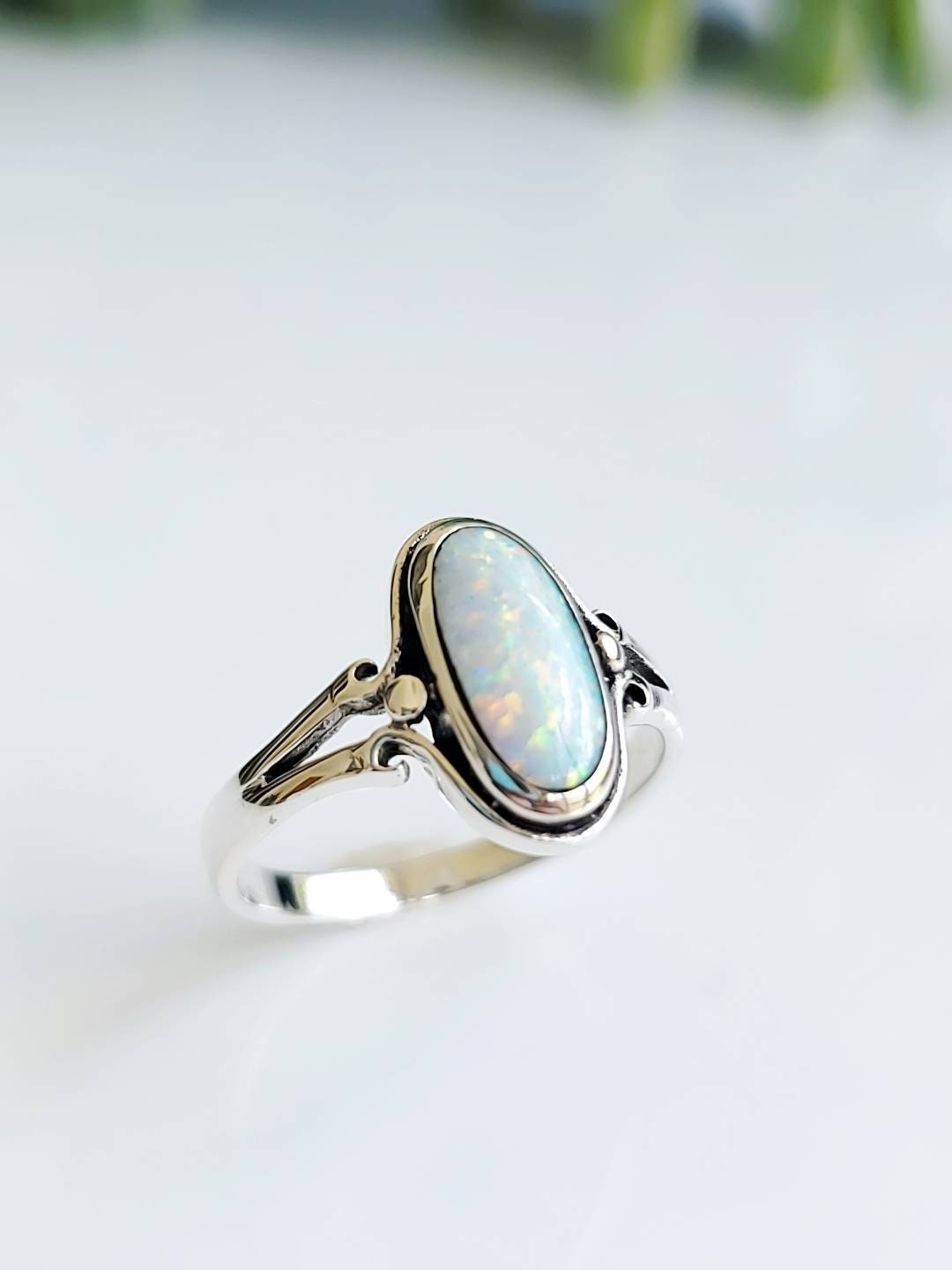 Sterling Silver Opal Ring, Women's Ring,  Minimalist Ring, Oval Stone, 925 Stamped, Anniversary Gift, Gift for Women