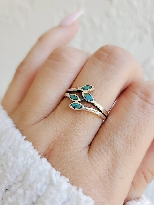 Turquoise Sterling Silver Women Leaves Ring