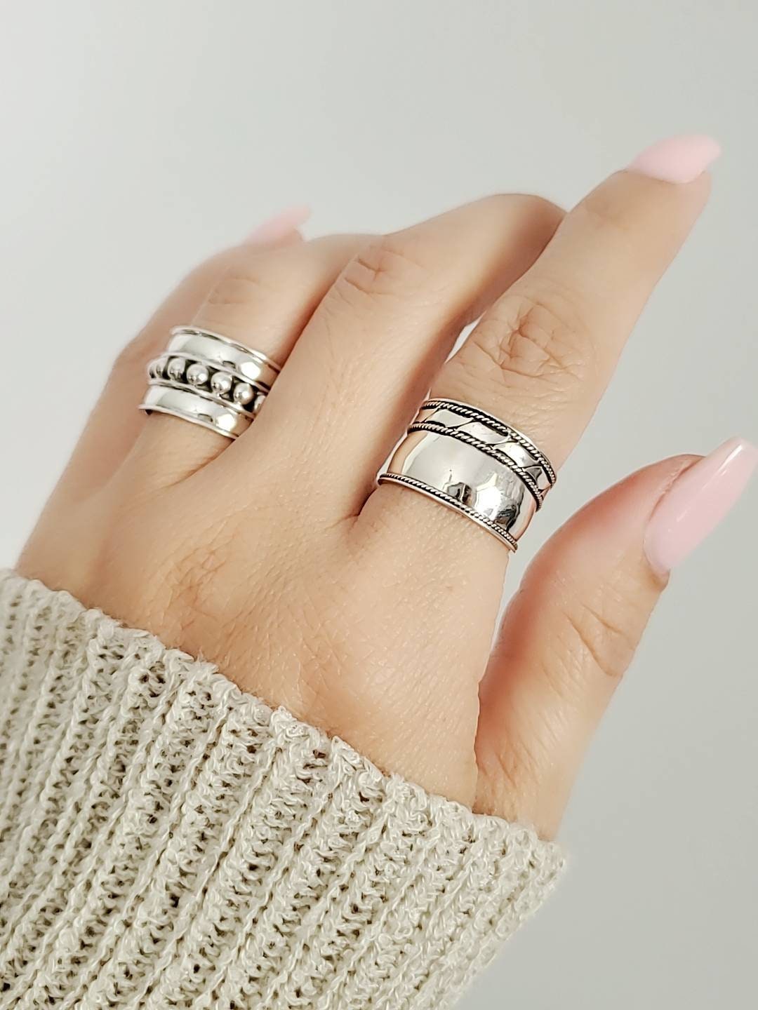 Wide Sterling Silver Band , 925 Silver Ring, Women's Statement Thumb Band, Bali Ring, Boho chic Ring, size