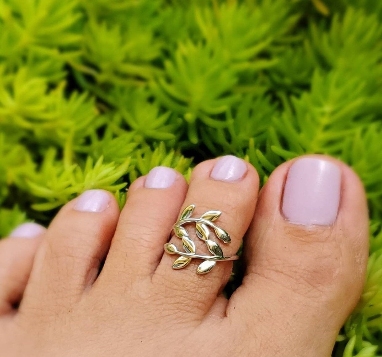 Toe Ring, Sterling Silver Leaf Toe Ring, 925 Stamped, Leaves Pinky Ring, Adjustable Midi Band, non tarnish