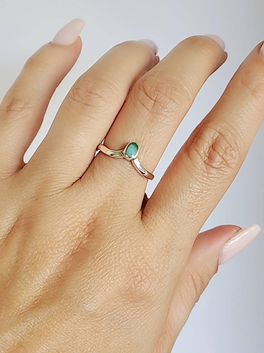 Turquoise Ring Minimalist V Oval Stone Ring