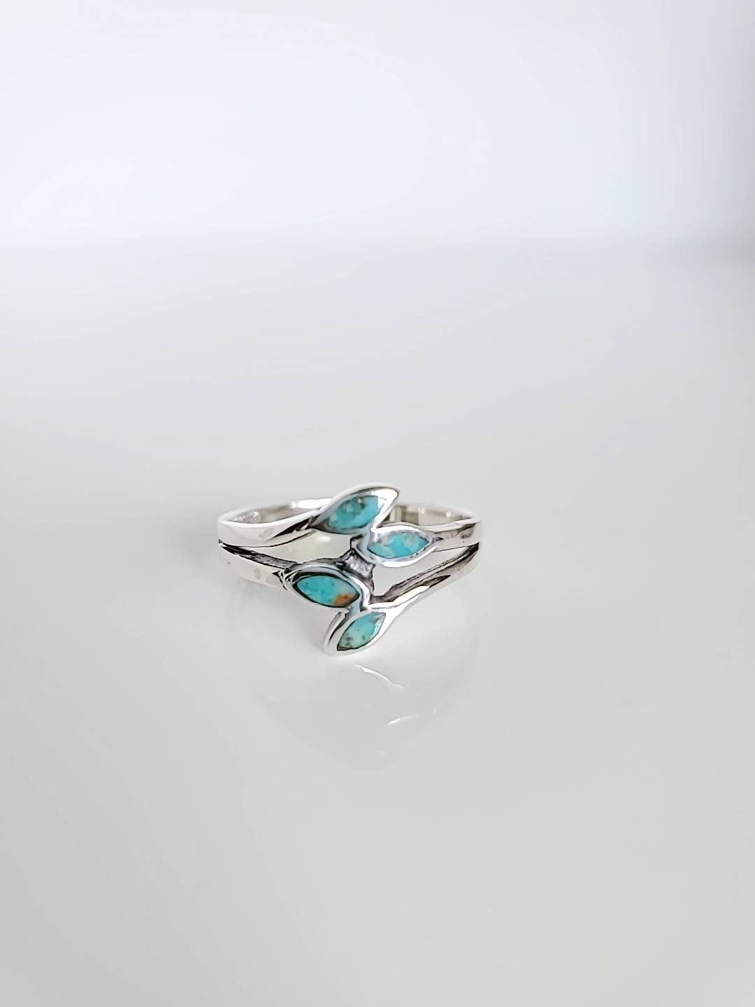 Turquoise Sterling Silver Women Leaves Ring