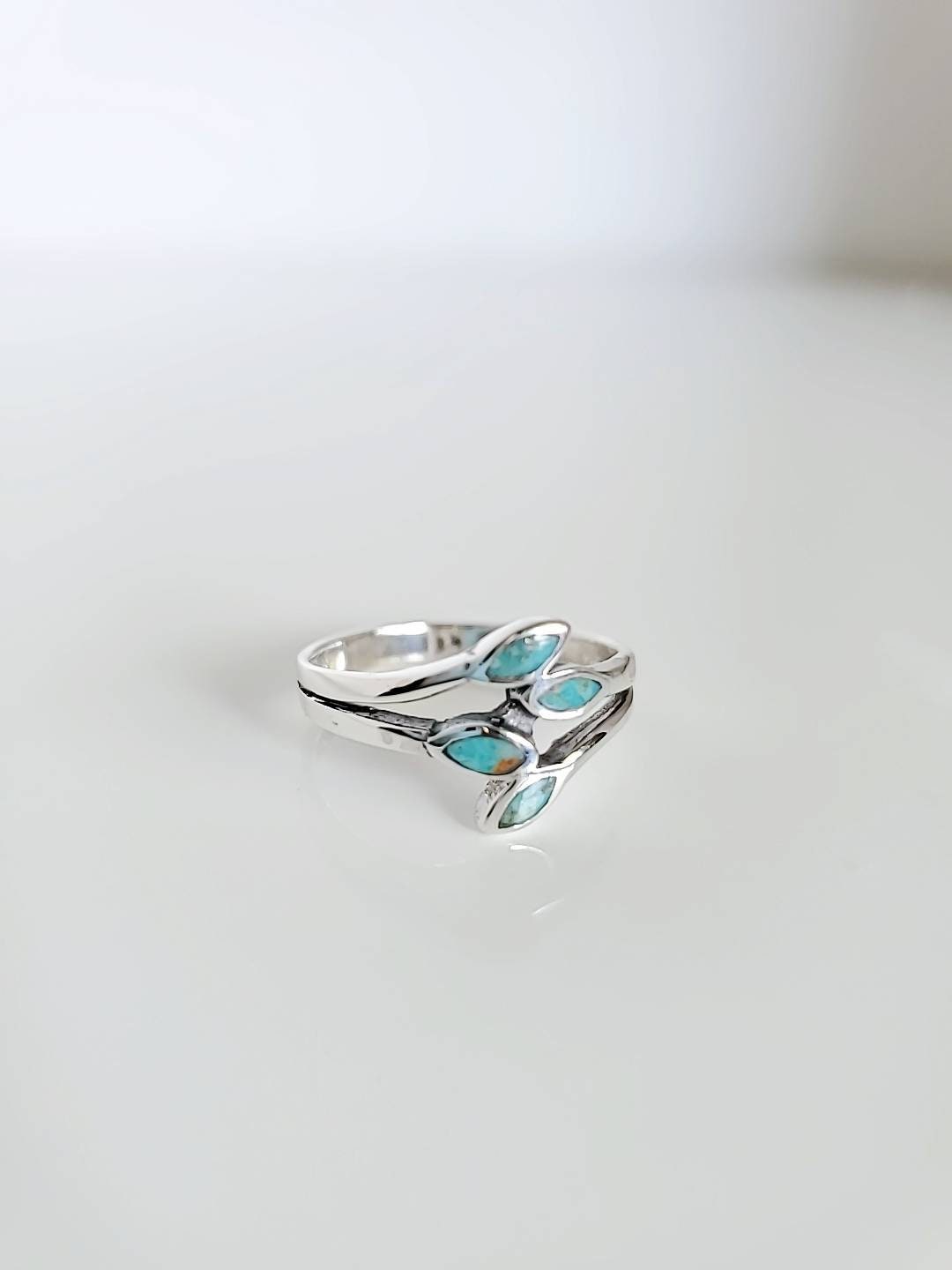 Turquoise Sterling Silver Women Leaves Ring