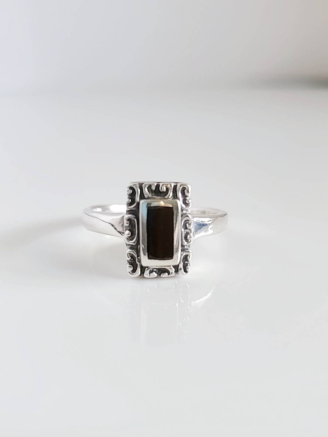 Sterling Silver Onyx Ring, Minimalist Ring, Dainty Ring, Stack Ring, Black Stone Ring, 925 Silver, Gift for her