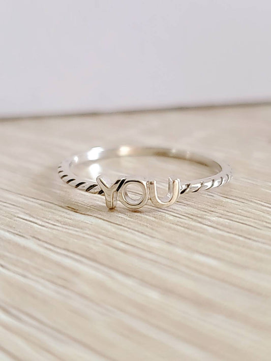Sterling Silver Dainty "You" Ring, Thin Ring, Dainty Women's Ring, Promise Ring, Stack Ring, 925 Silver, Girl's Ring, YOU Lettering