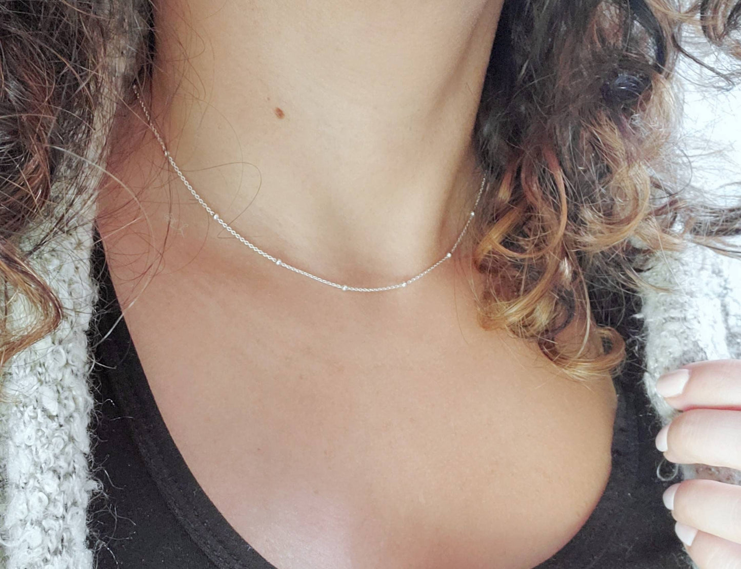 Sterling Silver Satellite Chain, Dainty Women's Chain, Beaded Chain, Layering Choker Chain, Anklet, Bracelet 925 Italian Silver