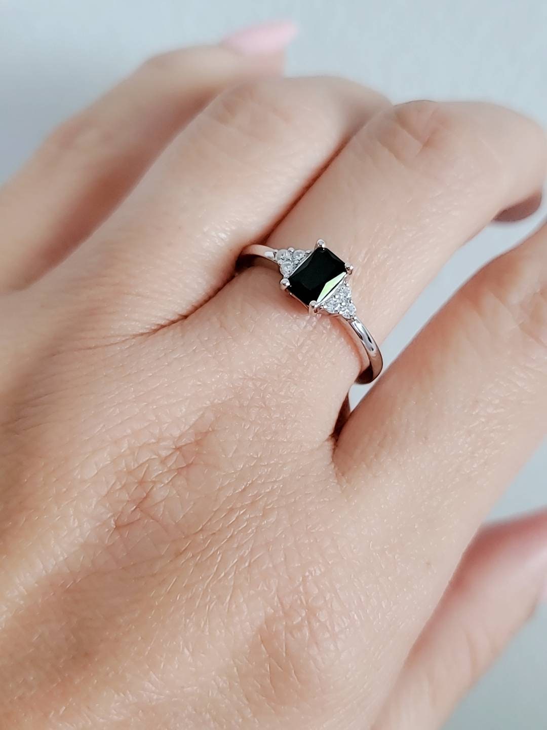 Black Onyx Emerald Cut Promise Ring