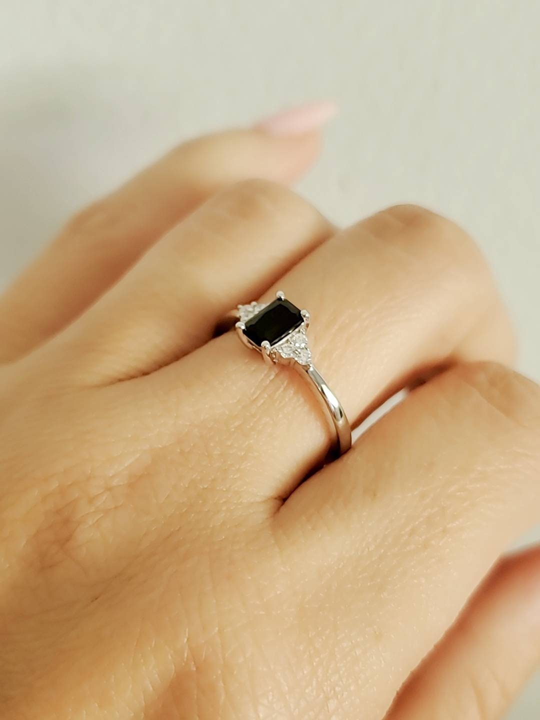 Black Onyx Emerald Cut Promise Ring