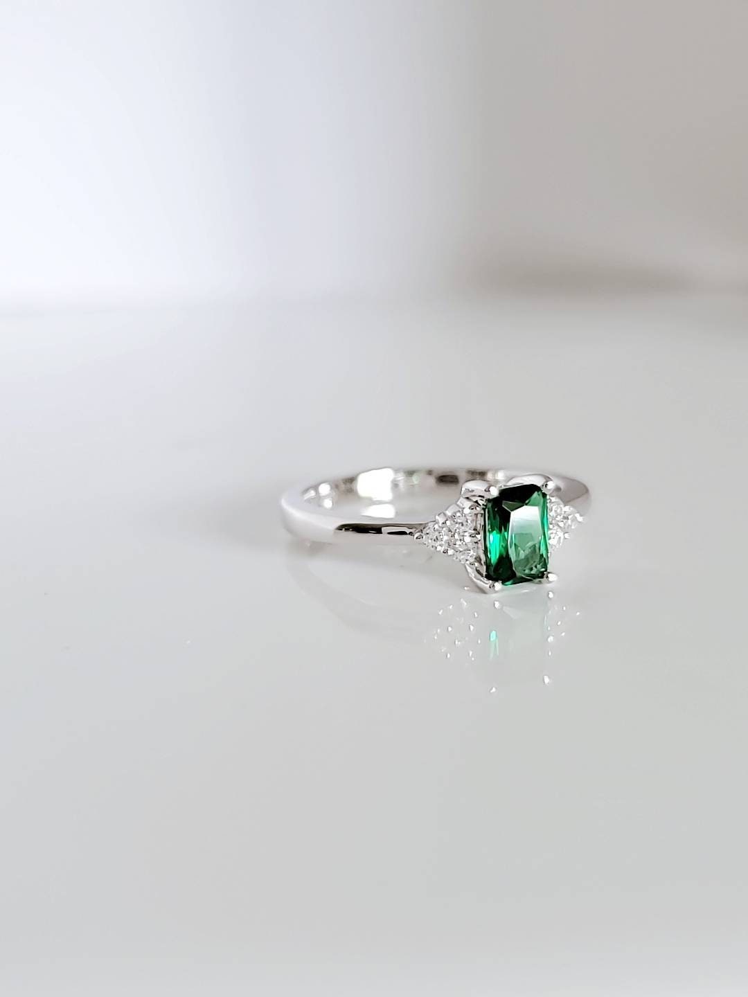 Sterling Silver Precious Emerald Ring, Emerald Cut Ring, Promise Ring, Anniversary, Engagement Ring, Non tarnish Silver, 925 stamped