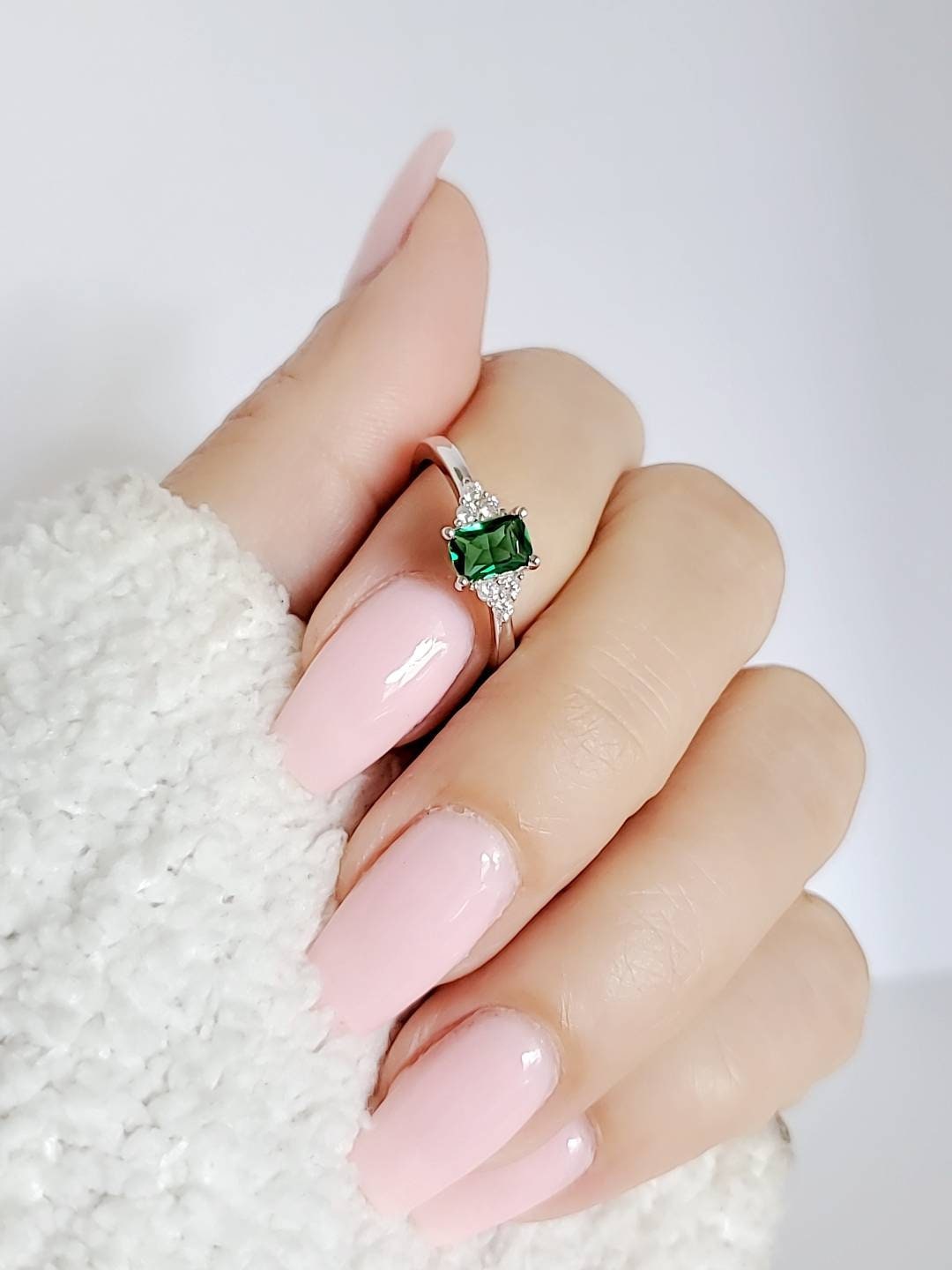 Sterling Silver Precious Emerald Ring, Emerald Cut Ring, Promise Ring, Anniversary, Engagement Ring, Non tarnish Silver, 925 stamped