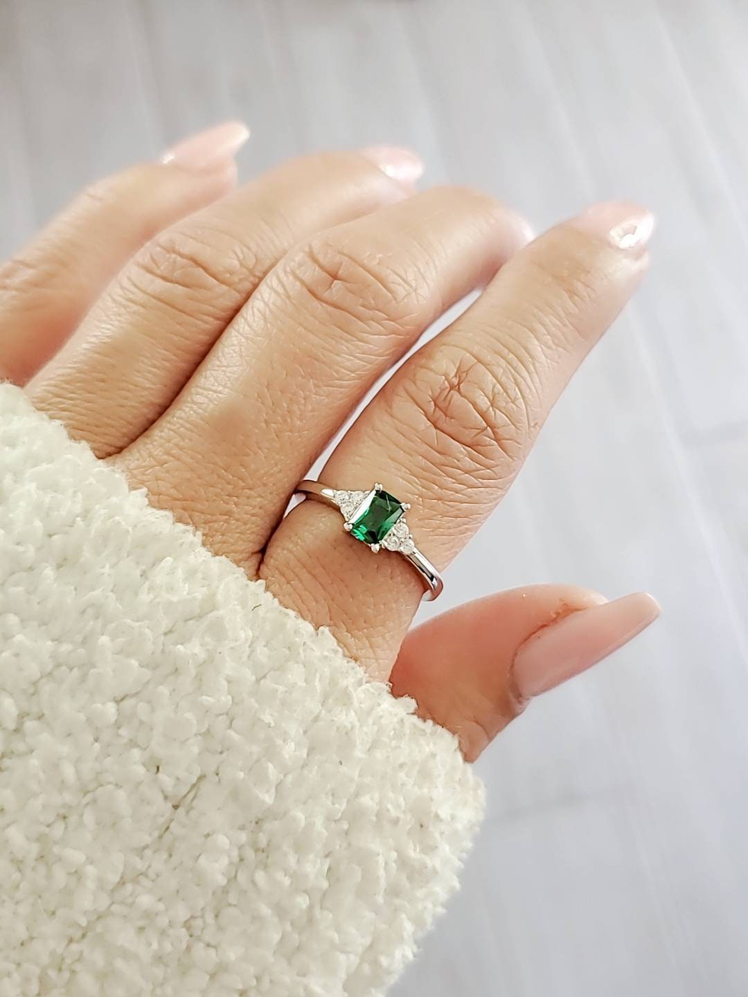 Sterling Silver Precious Emerald Ring, Emerald Cut Ring, Promise Ring, Anniversary, Engagement Ring, Non tarnish Silver, 925 stamped