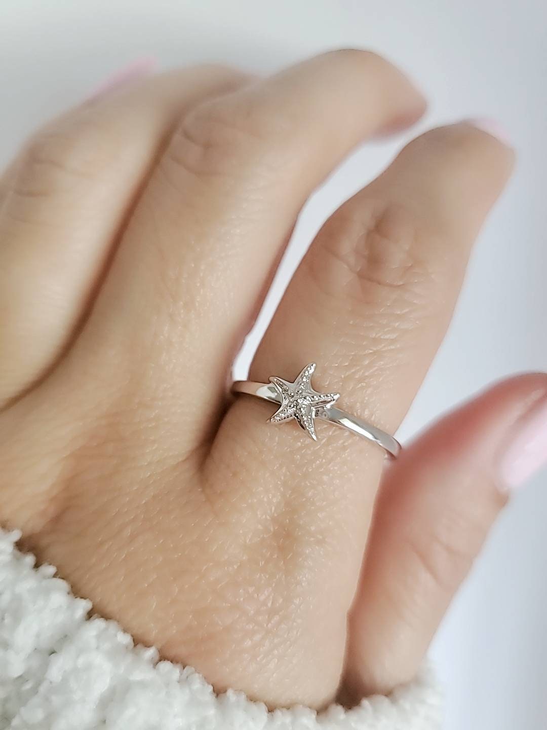 Sterling Silver Starfish Ring, Dainty Ocean Inspired Jewelry, Boho Chic Jewelry, 925 Silver, Size 3-13