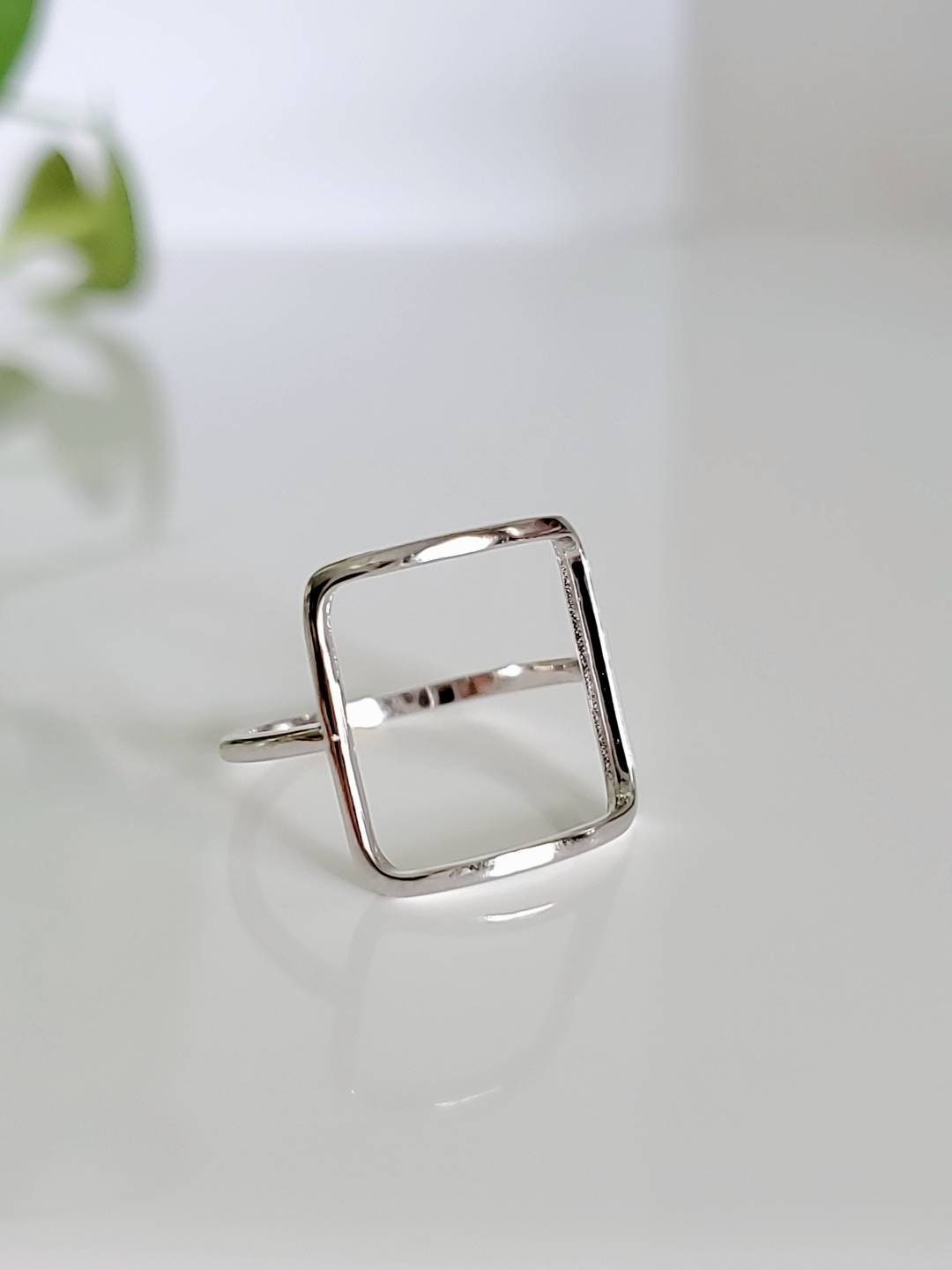 Sterling Silver Square Ring, Open Square Ring, Large Square Ring, Stack Ring, 925 Stamped, Simple Ring, Tarnish Free, Boho Ring