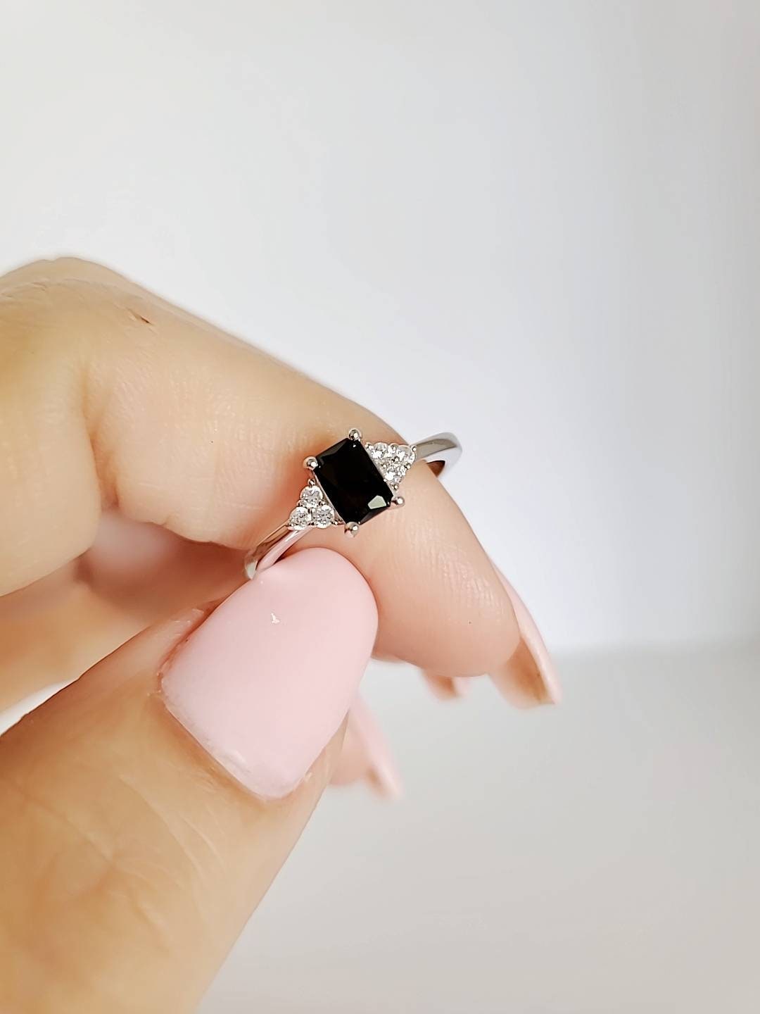 Black Onyx Emerald Cut Promise Ring