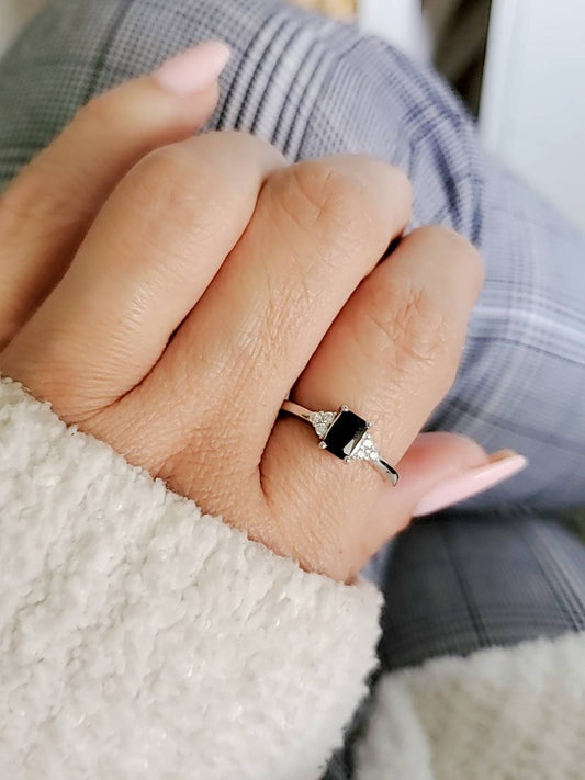 Black Onyx Emerald Cut Promise Ring