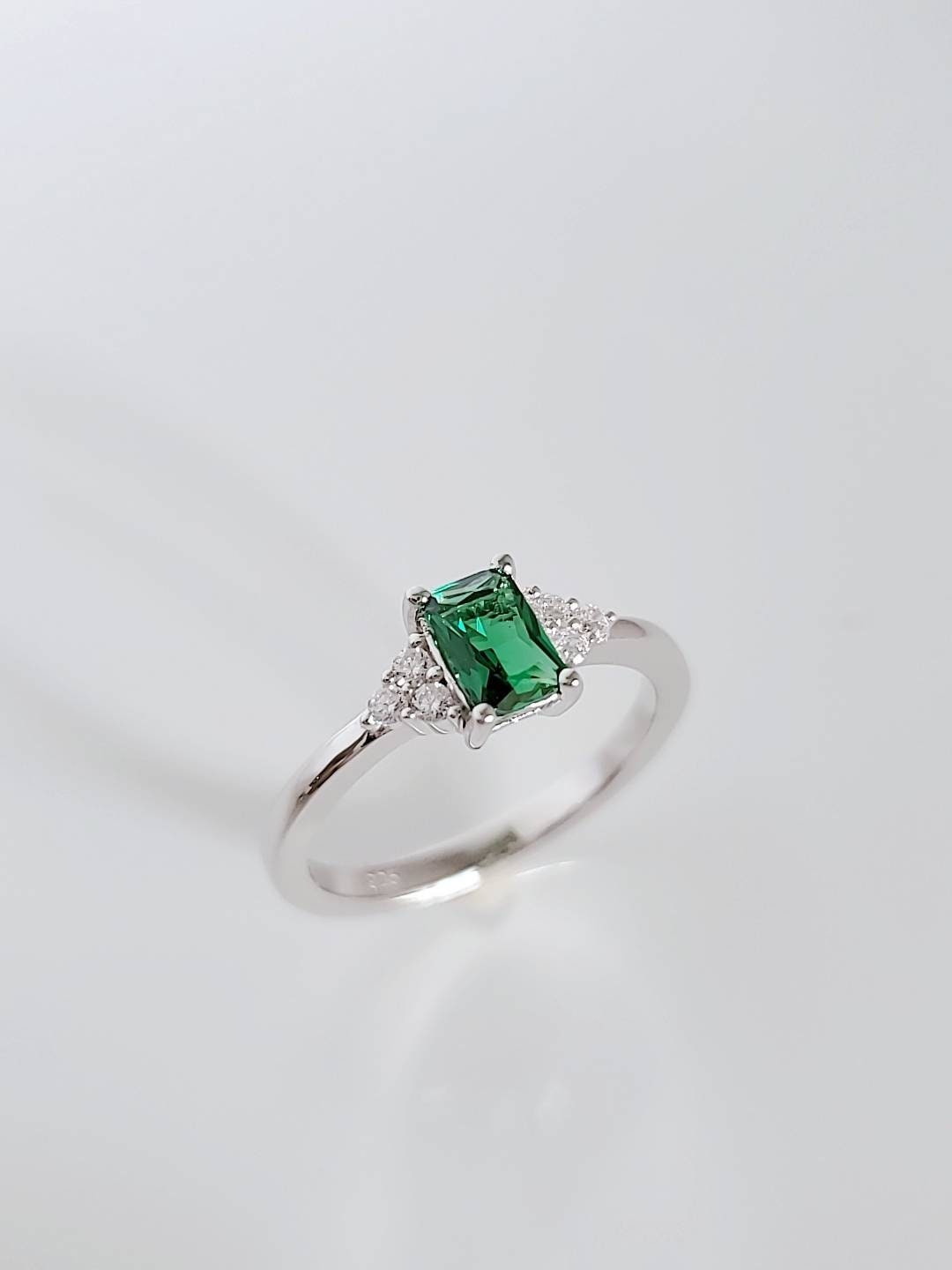 Sterling Silver Precious Emerald Ring, Emerald Cut Ring, Promise Ring, Anniversary, Engagement Ring, Non tarnish Silver, 925 stamped